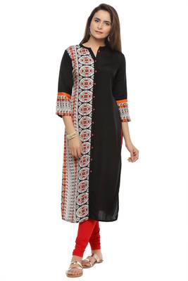   Black Printed Straight Rayon Kurta 1