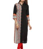 Geroo Jaipur Black Printed Straight Rayon Kurta