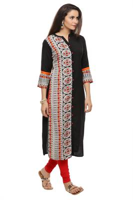   Black Printed Straight Rayon Kurta 2