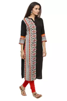   Black Printed Straight Rayon Kurta