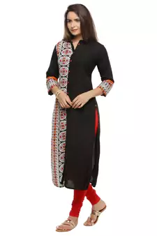   Black Printed Straight Rayon Kurta