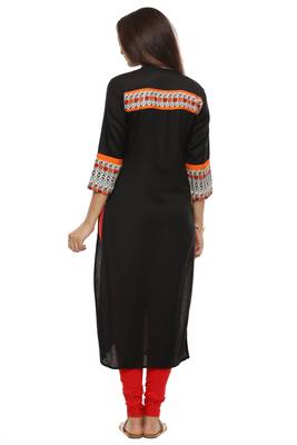   Black Printed Straight Rayon Kurta 4