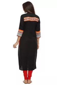   Black Printed Straight Rayon Kurta