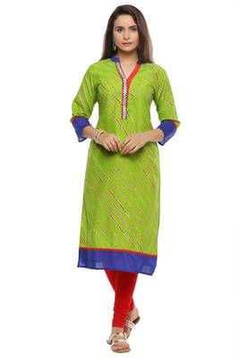   Green Leheriya Straight Cotton Kurta 1