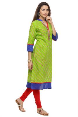   Green Leheriya Straight Cotton Kurta 2