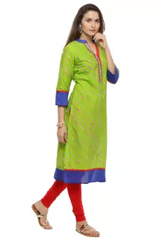   Green Leheriya Straight Cotton Kurta