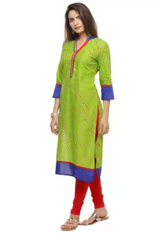   Green Leheriya Straight Cotton Kurta