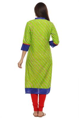   Green Leheriya Straight Cotton Kurta 5