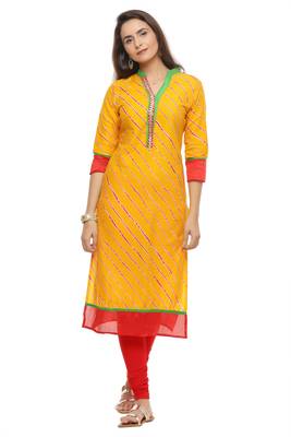   Yellow printed cotton kurti 1