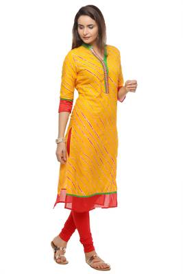   Yellow printed cotton kurti 2