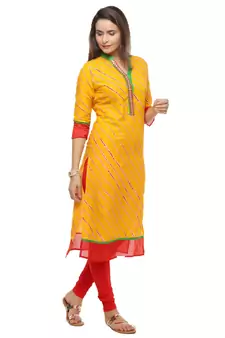   Yellow printed cotton kurti