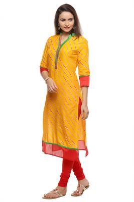   Yellow printed cotton kurti 3