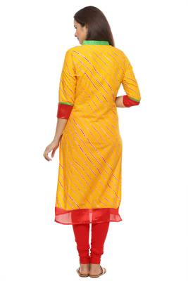   Yellow printed cotton kurti 5