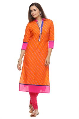   Orange printed cotton kurti 1
