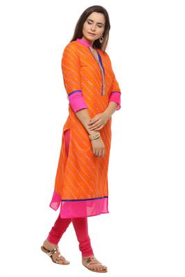   Orange printed cotton kurti 2