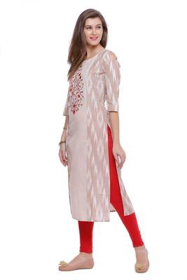   Cream embroidered cotton kurti 2