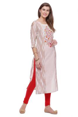   Cream embroidered cotton kurti 3