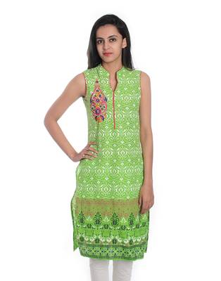   Green printed cotton kurti 1