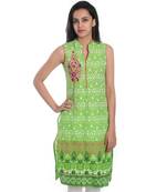 Geroo Jaipur Green printed cotton kurti