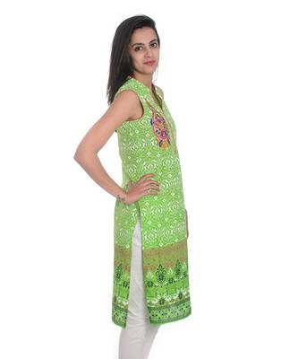   Green printed cotton kurti 2