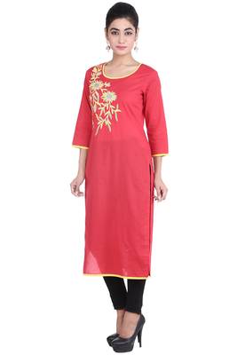   Red embroidered cotton kurti 1