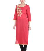 Geroo Jaipur Red embroidered cotton kurti