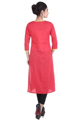   Red embroidered cotton kurti 2
