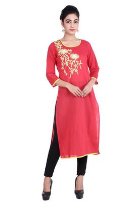   Red embroidered cotton kurti 3