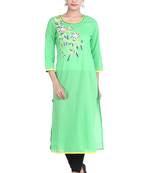Geroo Jaipur Green Embroidered Straight Cotton Kurta