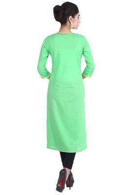   Green Embroidered Straight Cotton Kurta 3