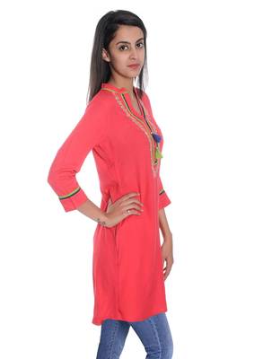   Orange embroidered cotton kurti 2