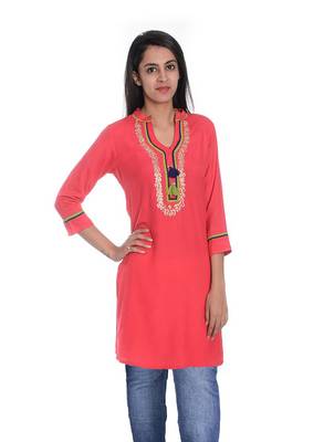   Orange embroidered cotton kurti 4