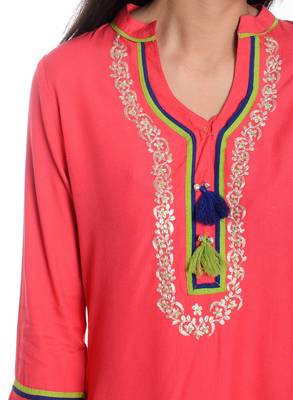   Orange embroidered cotton kurti 5