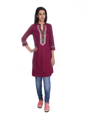   Brown embroidered cotton kurti 1