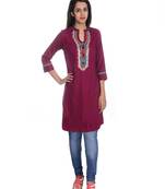 Geroo Jaipur Brown embroidered cotton kurti