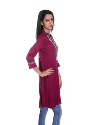   Brown embroidered cotton kurti 2