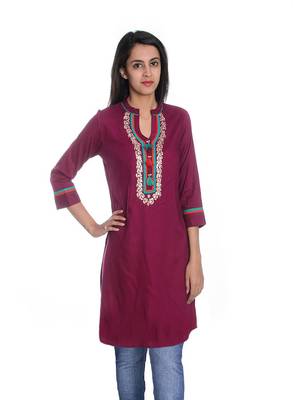   Brown embroidered cotton kurti 4