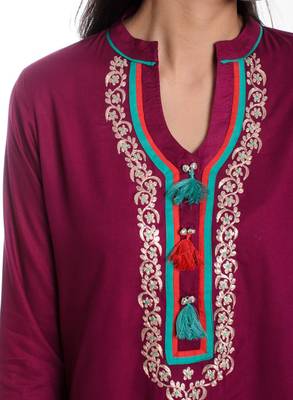   Brown embroidered cotton kurti 5