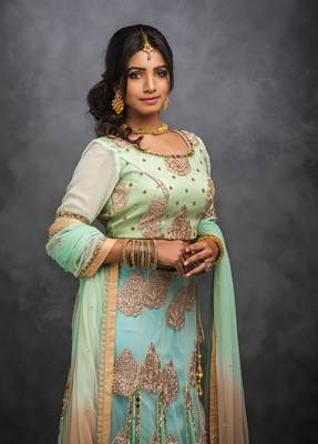 Light green embroidered net stitched lehenga with dupatta 2