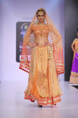 Light peach embroidered net stitched lehenga with dupatta 2