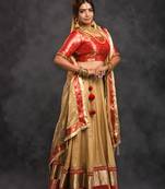 Gold embroidered art silk stitched lehenga with dupatta