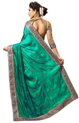 Green embroidered silk saree with blouse 2