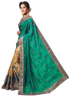 Green embroidered silk saree with blouse 3