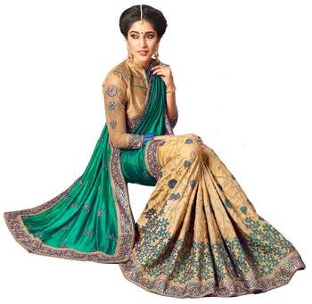 Green embroidered silk saree with blouse 4