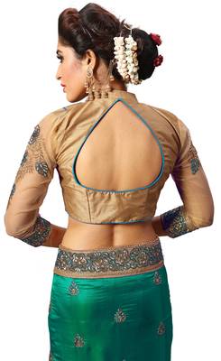 Green embroidered silk saree with blouse 5