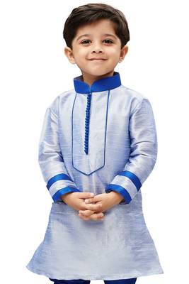 Boys' Light Blue Cotton Silk Regular Kurta 1