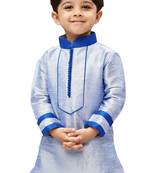 Boys' Light Blue Cotton Silk Regular Kurta