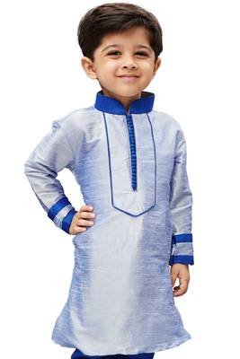 Boys' Light Blue Cotton Silk Regular Kurta 2