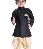 Boys' Black Cotton Blend Sherwani Style Kurta Set