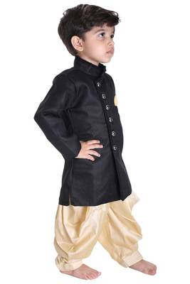 Boys' Black Cotton Blend Sherwani Style Kurta Set 2